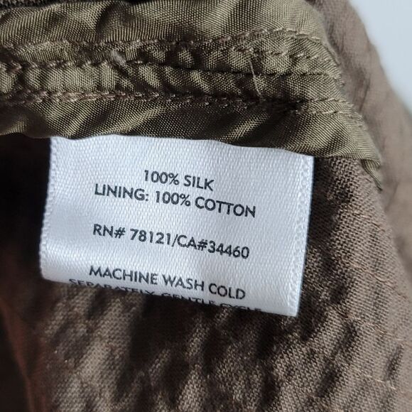 Eileen Fisher Small 100% Silk Olive Brown Textured Blazer With Pockets - Picture 6 of 6